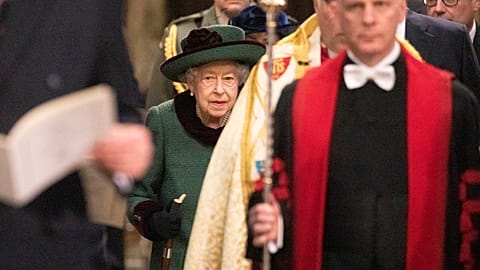 Britain's Queen Elizabeth II arrives for a Service of Thanksgiving for the life of Prince Philip