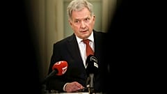 President of Finland Sauli Niinisto speaks during the press conference after the NATO Summit at the official Presidential residence Mantyniemi in Helsinki, Finland