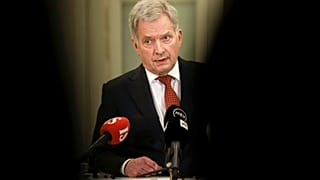 President of Finland Sauli Niinisto speaks during the press conference after the NATO Summit at the official Presidential residence Mantyniemi in Helsinki, Finland