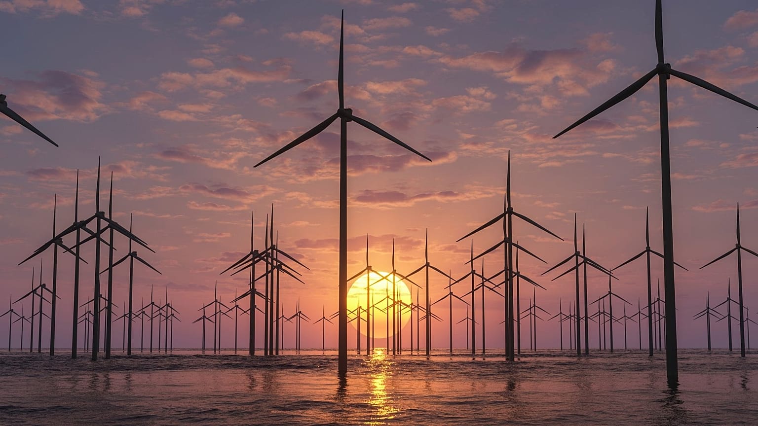 Wind farm appearing over the horizon.