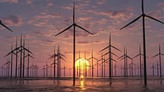 Wind farm appearing over the horizon.