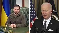 El presidente de Ucrania, Volodímir Zelenski, y el presidente de EE.UU., Joe Biden.