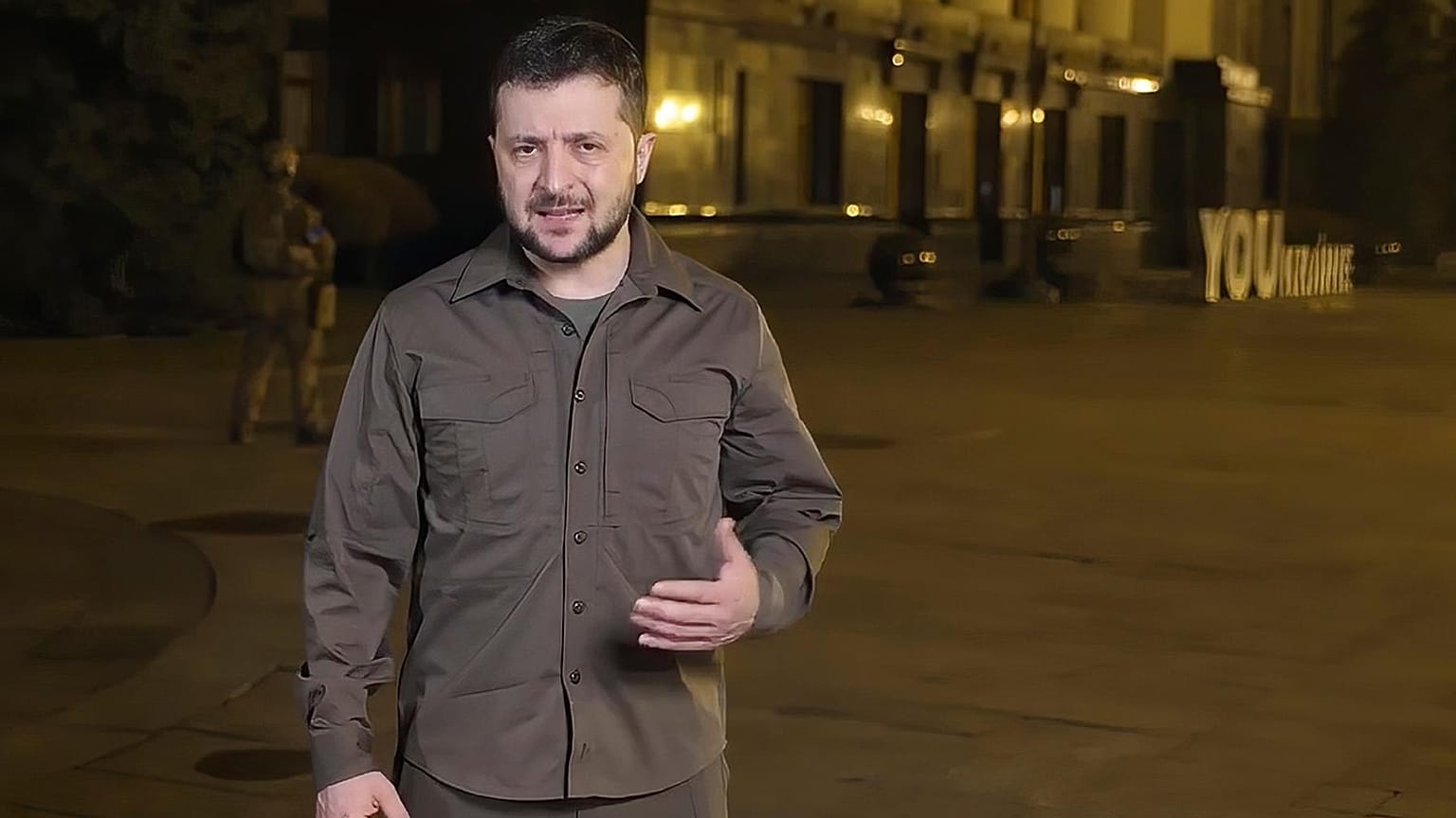 Ukrainian President Volodymyr Zelenskyy speaks from Kyiv, Ukraine, Wednesday night, March 30, 2022