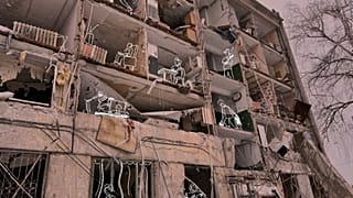 A bombed building in Kharkiv