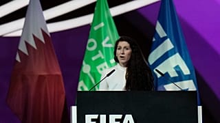 Norwegian soccer official Lise Klaveness speaks during the FIFA congress at the Doha Exhibition and Convention Center in Doha, Qatar, Thursday, March 31, 2022.