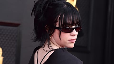 Billie Eilish arrives at the 64th Annual Grammy Awards at the MGM Grand Garden Arena on Sunday, April 3, 2022, in Las Vegas.