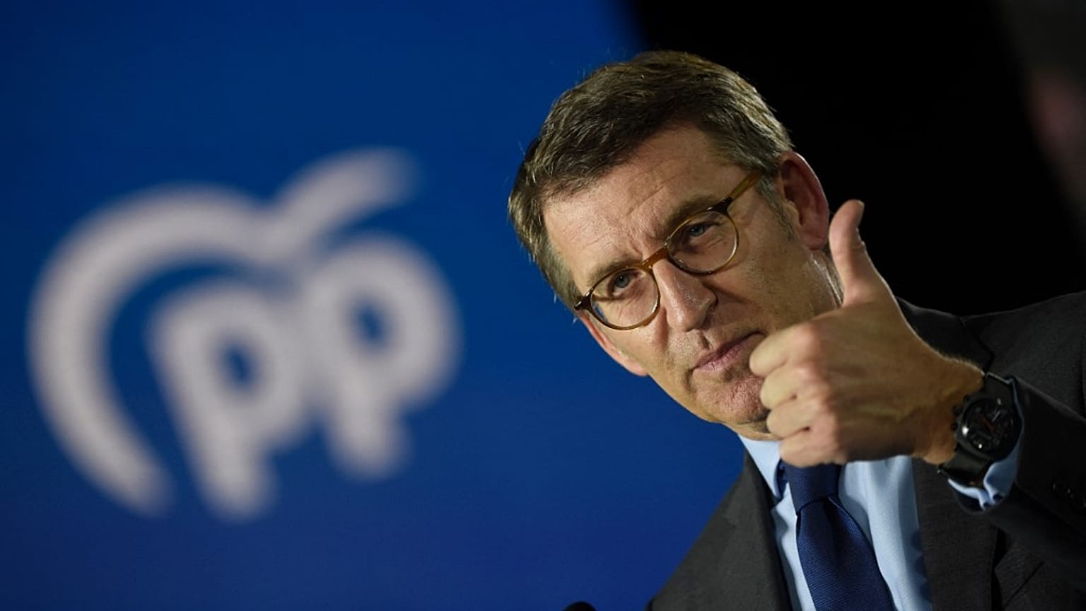 Galician regional president Alberto Nunez Feijoo gestures at a Popular Party conference