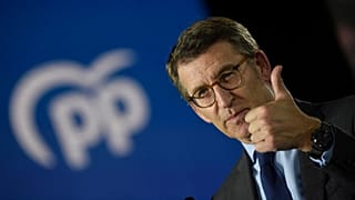 Galician regional president Alberto Nunez Feijoo gestures at a Popular Party conference