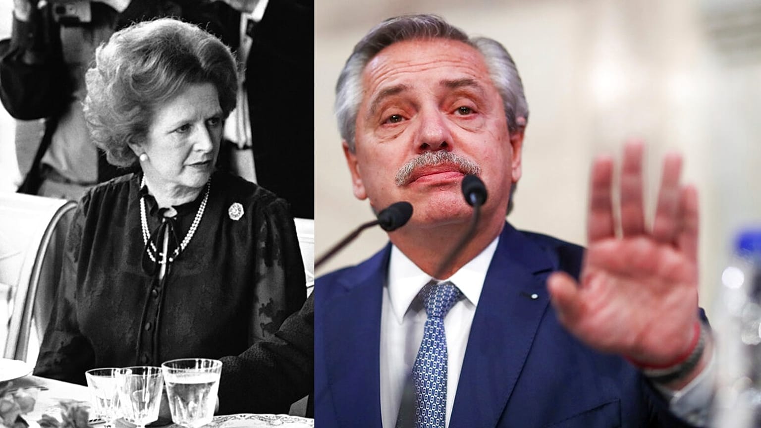 Margaret Thatcher brit miniszterelnök 1982-ben és Alberto Fernández argentin elnök napjainkban