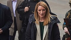 President of the European Parliament Roberta Metsola walks before a meeting with Ukrainian President Volodymyr Zelenskyy in Kyiv, Ukraine