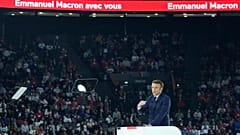 French President Emmanuel Macron at a campaign rally, 2 April 2022.