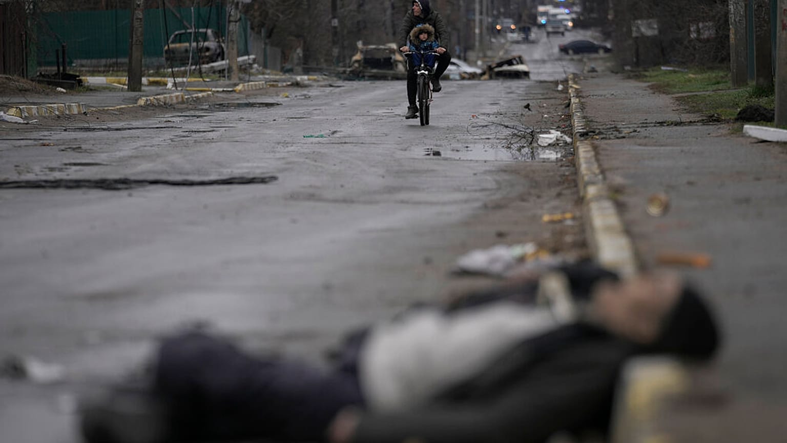Situation in formerly Russian-occupied Kyiv suburb of Bucha, Ukraine, Saturday, April 2, 2022.