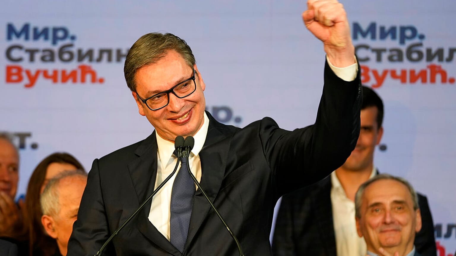Aleksandar Vucic revendiquant la victoire à la présidentielle de ce dimanche / Belgrade (Serbie), le 03/04/2022