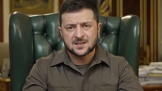 In this image from video provided by the Ukrainian Presidential Press Office, Ukrainian President Volodymyr Zelenskyy speaks from Kyiv