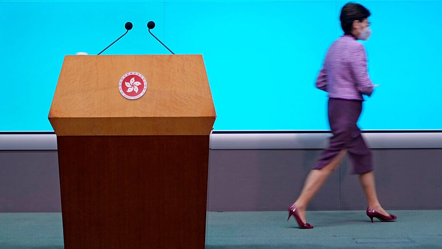 La dirigeante de 64 ans Carrie Lam après avoir annoncé son intention de ne pas briguer de deuxième mandat.