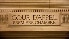 Archives : le fronton de la salle d’audience de la cour d'appel de Paris, le 14/01/2021