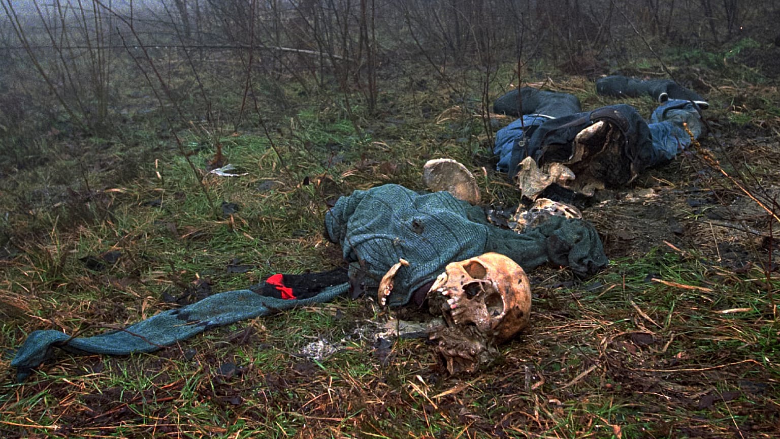 Restos mortais do massacre de Srebrenica, encontrados em fevereiro de 1996