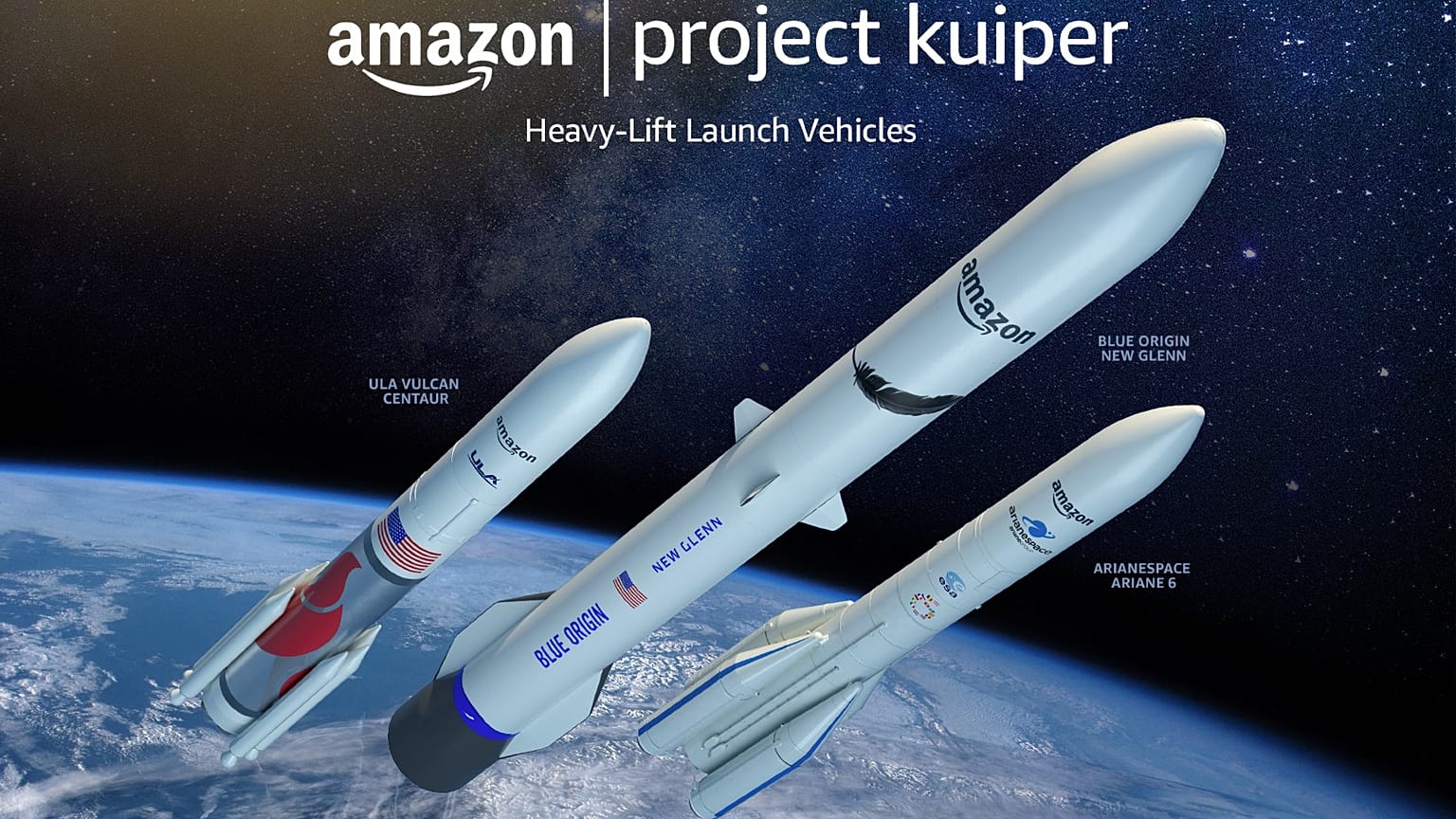 Les trois lanceurs choisis par Amazon pour son projet d'Internet spatial