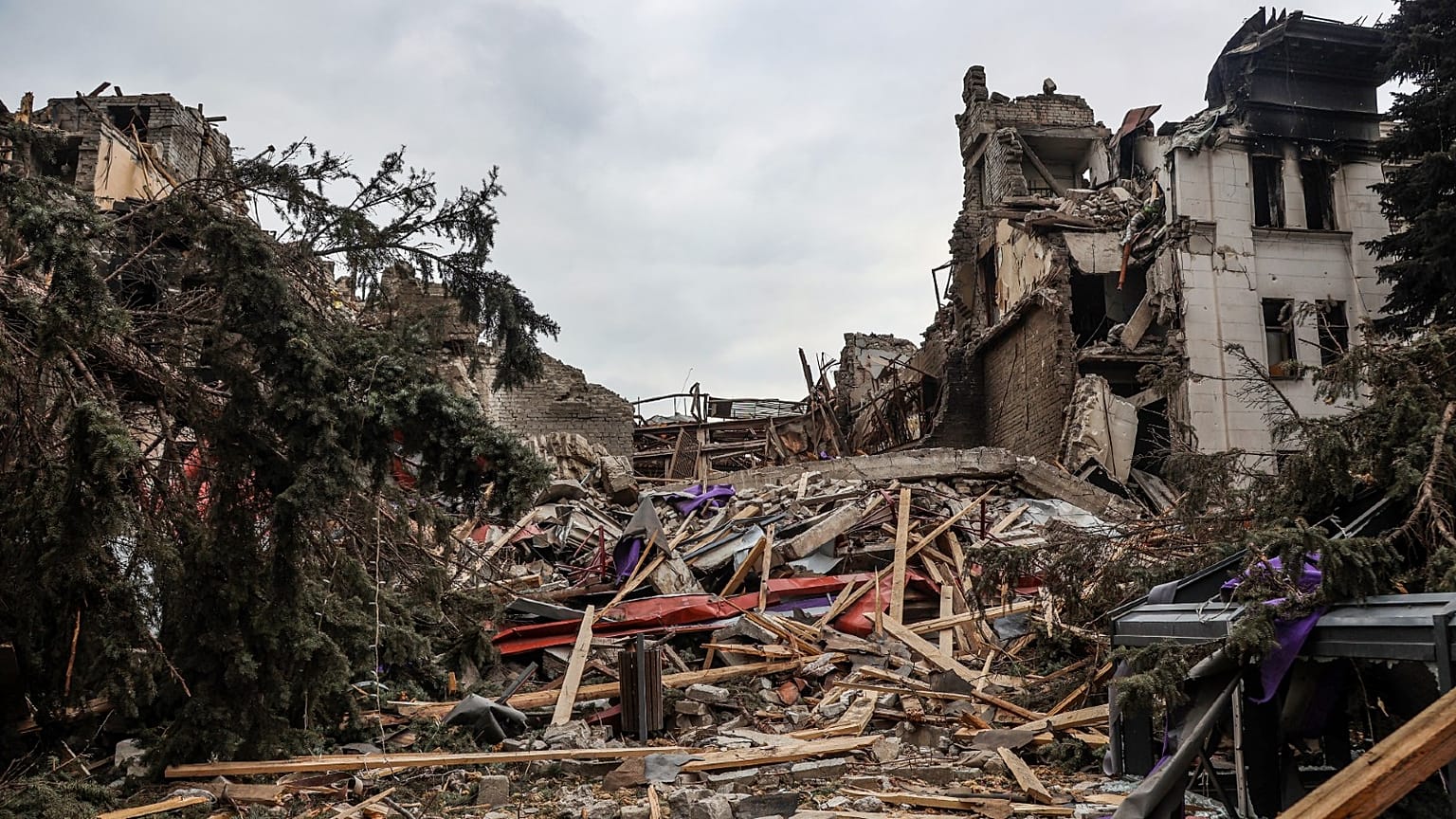 A view of the Mariupol theatre damaged during fighting in Mariupol, in territory under the government of the Donetsk People's Republic, eastern Ukraine, Monday, April 4, 2022