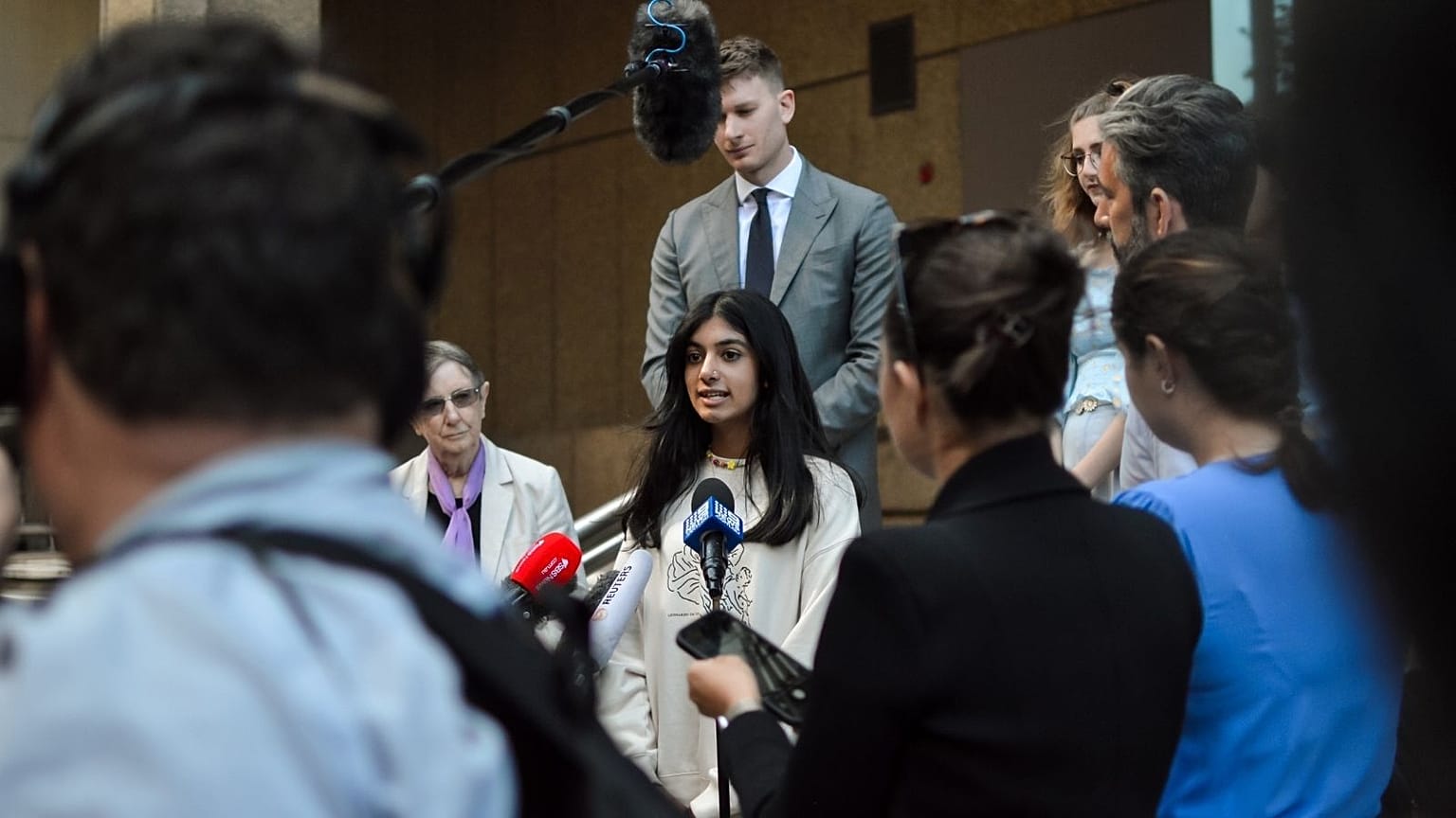 Anjali Sharma speaking after last month's court hearing, during which the 'duty of care' precedent was overturned. 