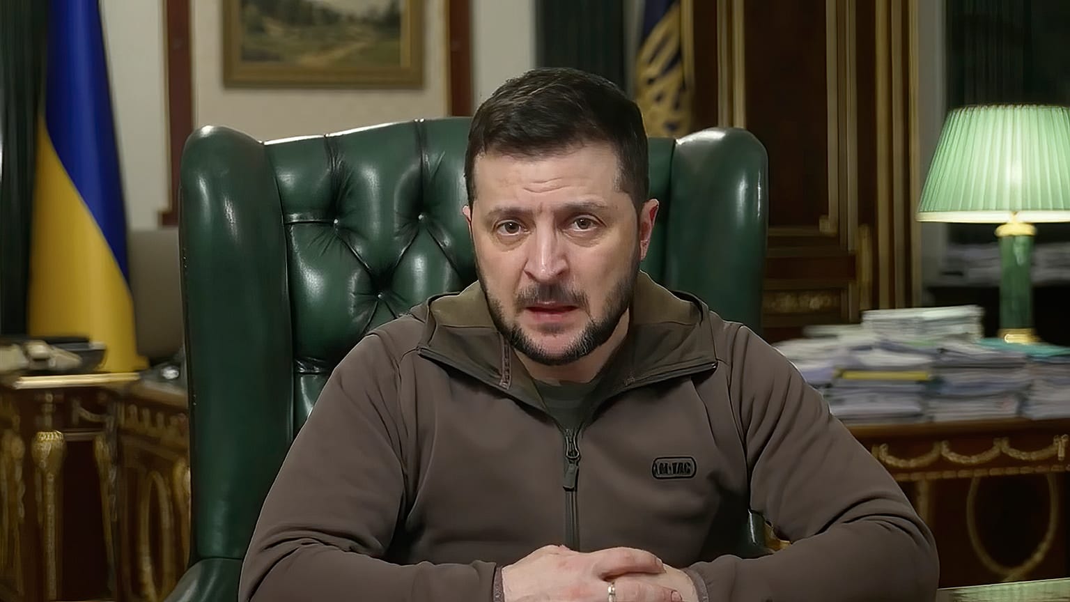 In this image from video provided by the Ukrainian Presidential Press Office, Ukrainian President Volodymyr Zelenskyy speaks from Kyiv, Ukraine, Wednesday, April 6, 2022.