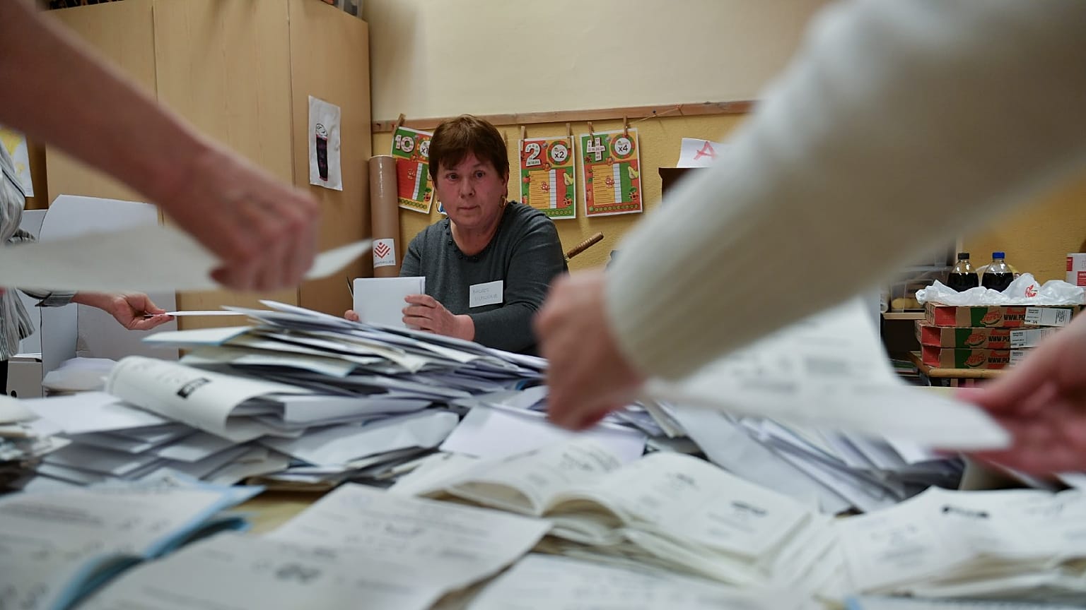 Ballots are being counted after polling stations closed for the general election in Budapest, Hungary, Sunday, April 3, 2022.