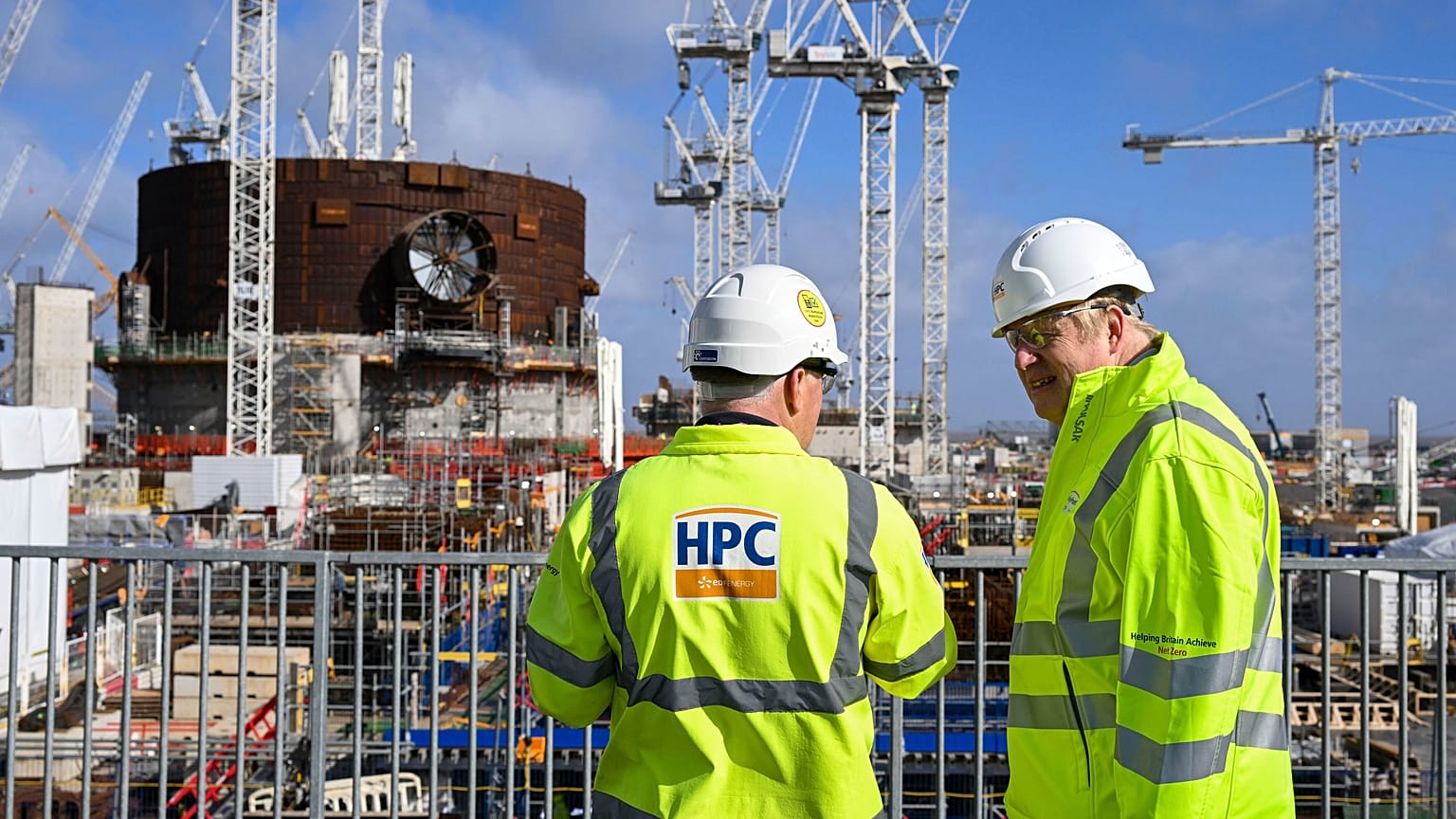 Britain's Prime Minister Boris Johnson during a visit to Hinkley Point C nuclear power station construction site in Somerset.