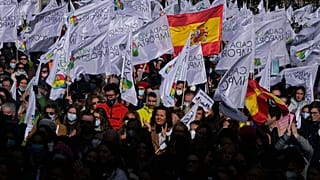 People applaud during a protest against abortion and euthanasia in Madrid in November.