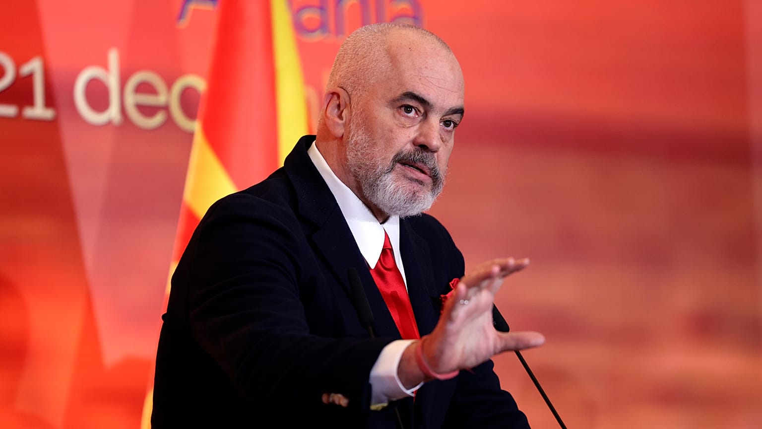 Edi Rama speaks during a press conference in Tirana in December.
