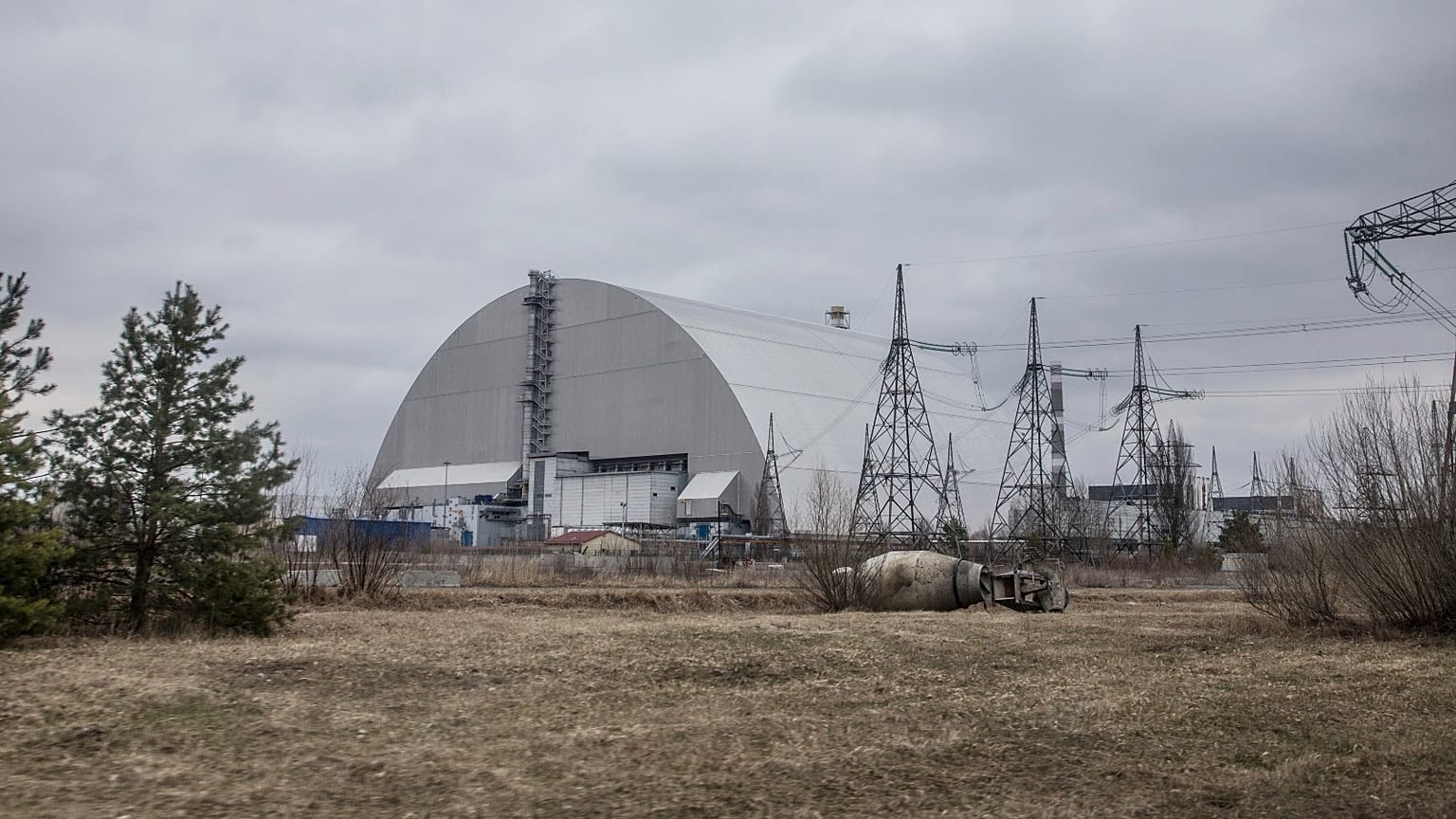 A view of the shelter construction covers the exploded reactor at the Chernobyl nuclear plant, in Chernobyl, Ukraine, Tuesday, April 5, 2022.