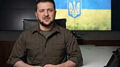 n this image from video provided by the Ukrainian Presidential Press Office, Ukrainian President Volodymyr Zelenskyy speaks from Kyiv, Ukraine, Friday, April 8, 2022