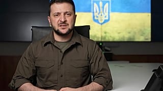 n this image from video provided by the Ukrainian Presidential Press Office, Ukrainian President Volodymyr Zelenskyy speaks from Kyiv, Ukraine, Friday, April 8, 2022