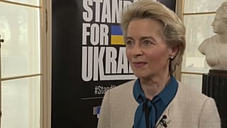 La presidenta de la Comisión Europea, Ursula von der Leyen, durante la entrevista