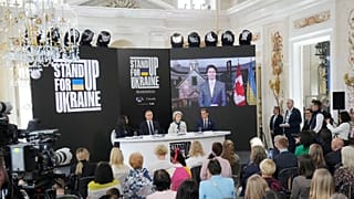 "Stand Up for Ukraine" global campaign for pledging funds for Ukraine and its refugees, at the Palace on the Water, in Warsaw, Poland, on Saturday, April 9, 2022. 