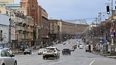 Khreschatyk Street in central Kyiv. Cars have started to return to streets across the city.