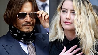 Johnny Depp appears at the High Court in London, on July 17, 2020, left, and Amber Heard appears outside the High Court in London on July 28, 2020. 
