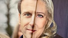 Dieses Bild, aufgenommen am 6. April 2022 in Marseille, zeigt gefaltete Wahlprospekte der rivalisierenden Kandidaten Emmanuel Macron und Marine Le Pen.