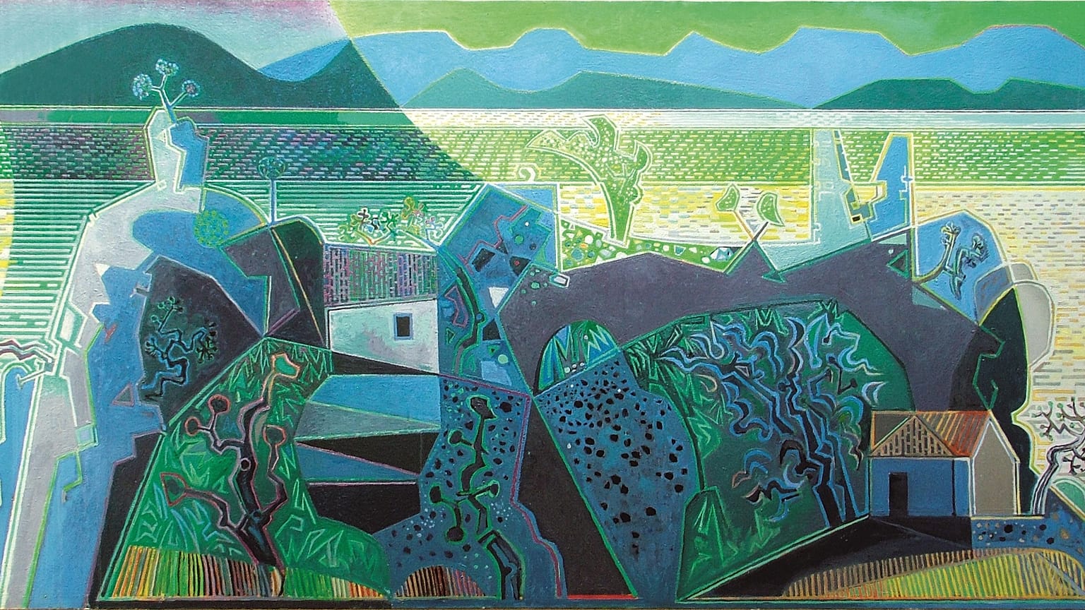 Τοπίο της Ύδρας, 1963-1967 Λάδι σε μουσαμά, 107 x 213 εκ. Craxton Estate