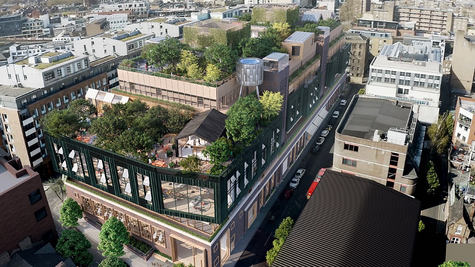 A view of Roots in the Sky,  a project set to be London's first office building with an urban forest rooftop.