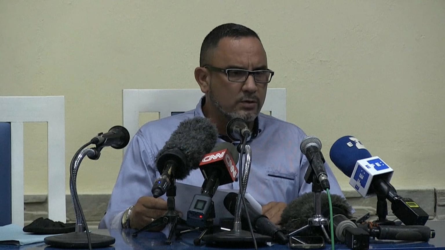 Juan Reynaldo Pérez, presidente de la Federación Cubana de Béisbol (FCB), durante la rueda de prensa