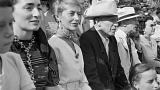 Pablo Picasso (3rd L), his model Jacqueline Roque Hutin (L), French socialite Francine Weisweller (2nd L) and poet Jean Cocteau during a bullfight