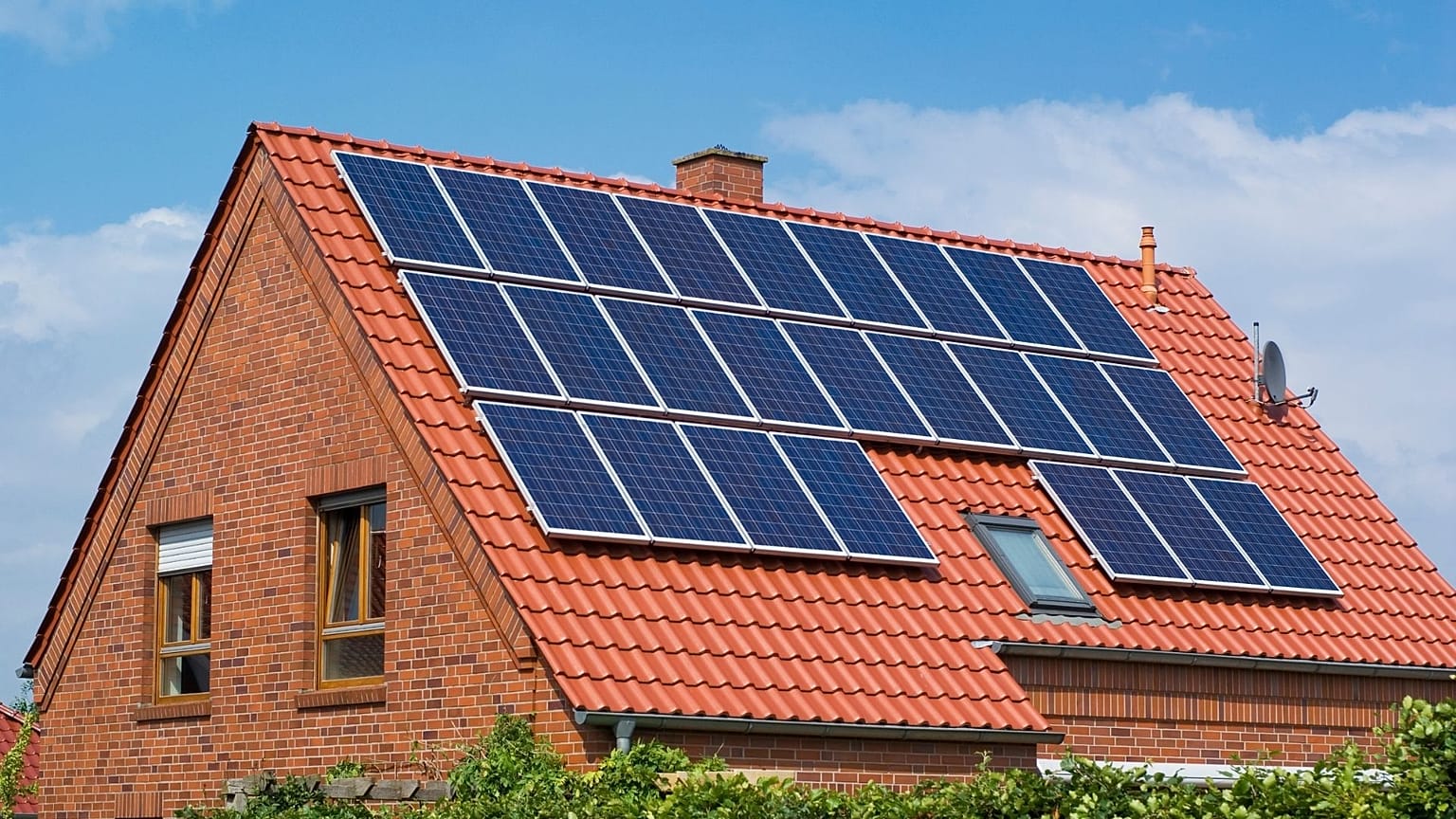 Solar panels on the roof of a house. 