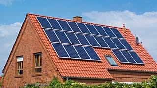 Solar panels on the roof of a house.