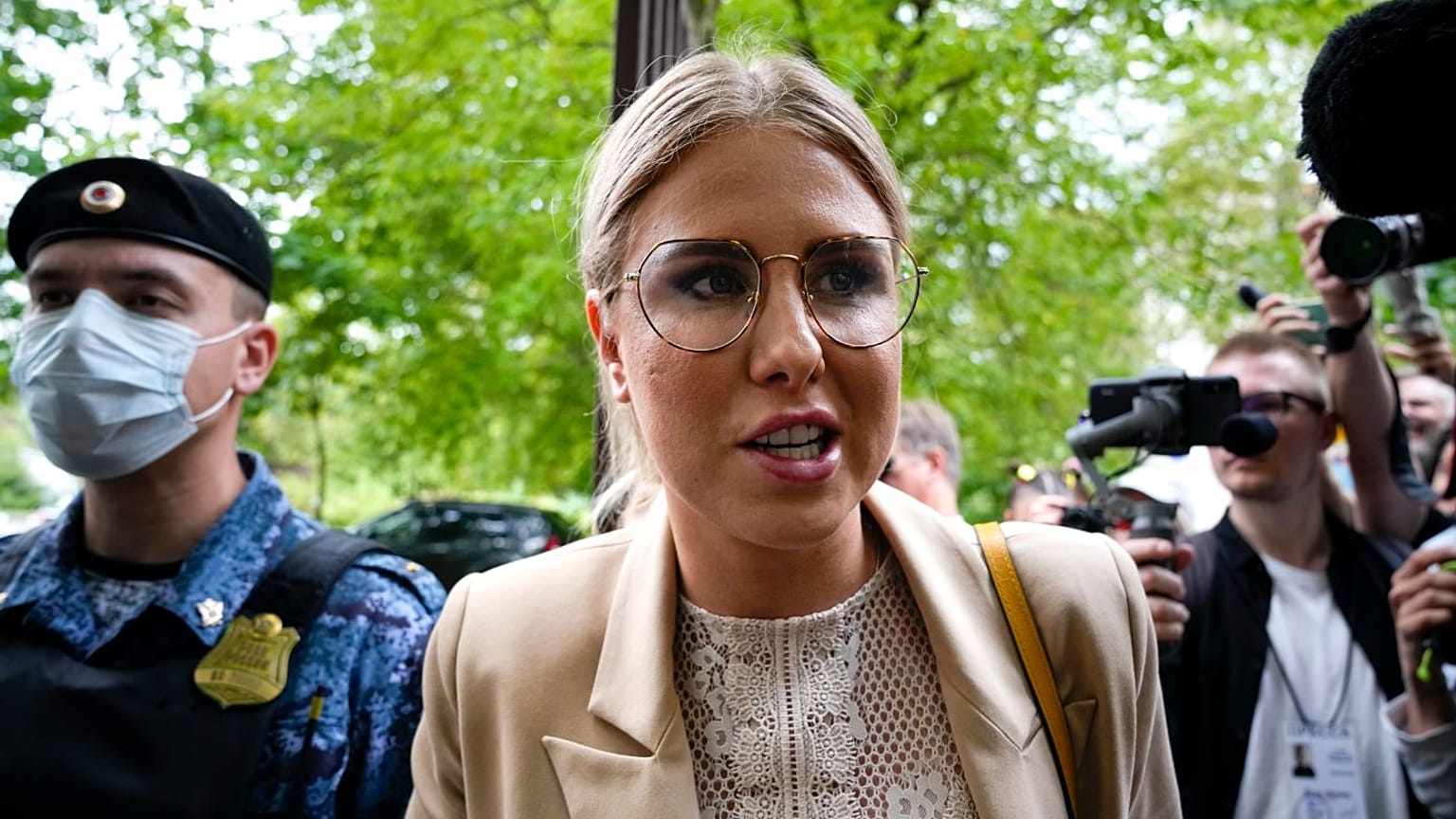 Lyubov Sobol pictured arriving at a court in Moscow in August 2021.