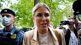 Lyubov Sobol pictured arriving at a court in Moscow in August 2021.