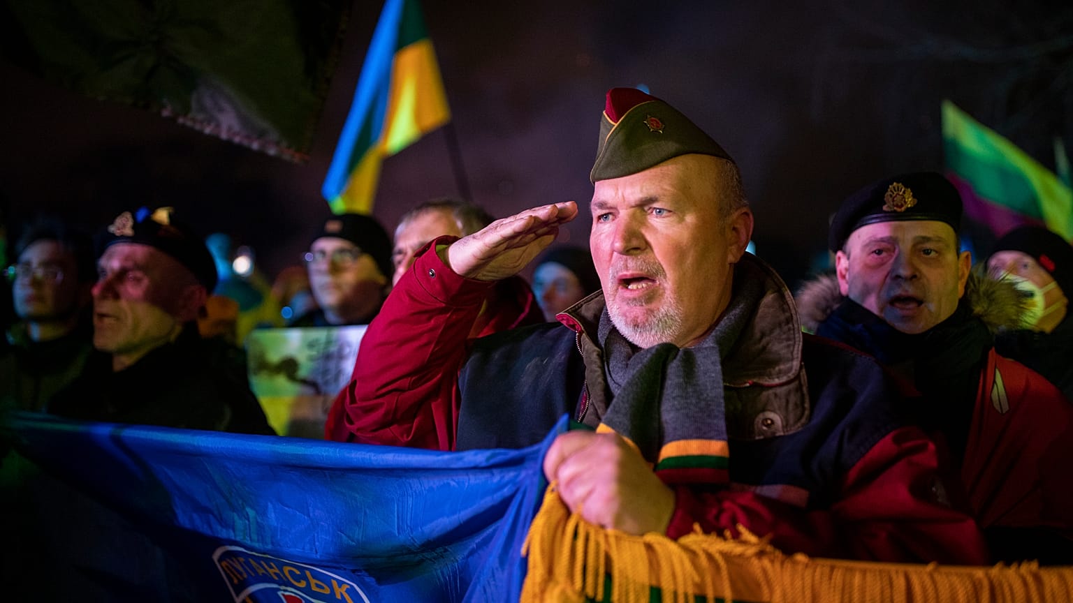 Protesto contra a invasão da Ucrânia em Vilnius, a 24 de fevereiro de 2022