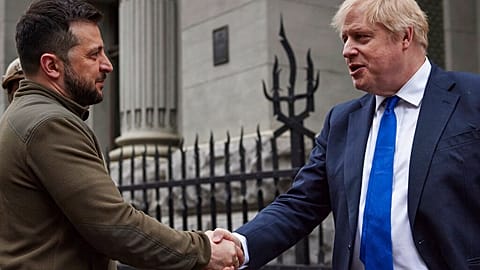 UK PM Boris Johnson meeting Ukrainian President Volodymyr Zelenskyy