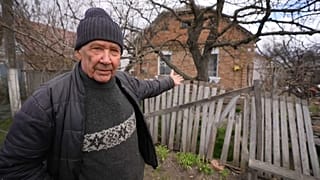 A man next to the spot where Russian forces allegedly killed his son. 