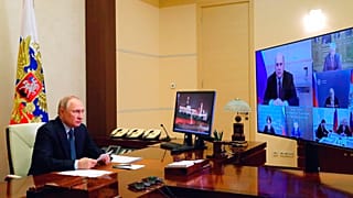 Wladimir Putin bei der Regierungskonferenz per Video am Ostermontag