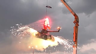 Set ablaze with fireworks in a public square, it draws cheers from Catholics who celebrate the return of the tradition known as the burning of Judas after COVID restrictions.